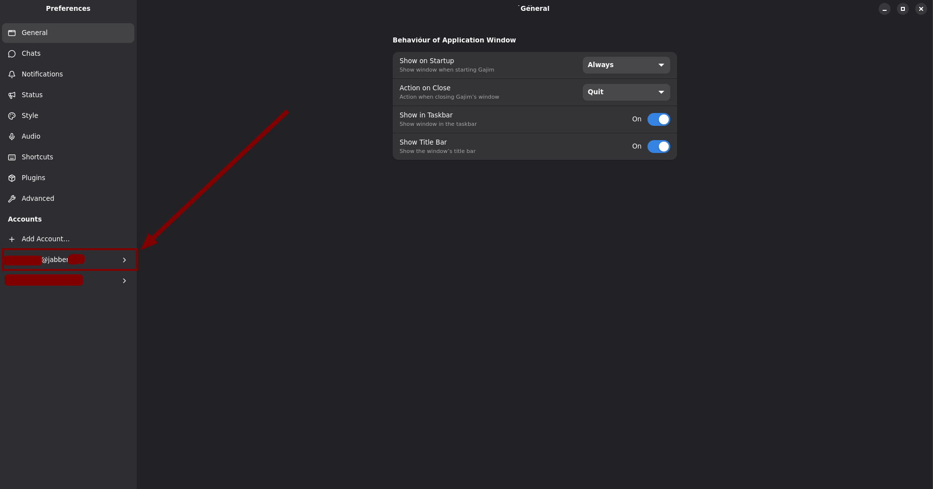 Selecione su conta Jabber