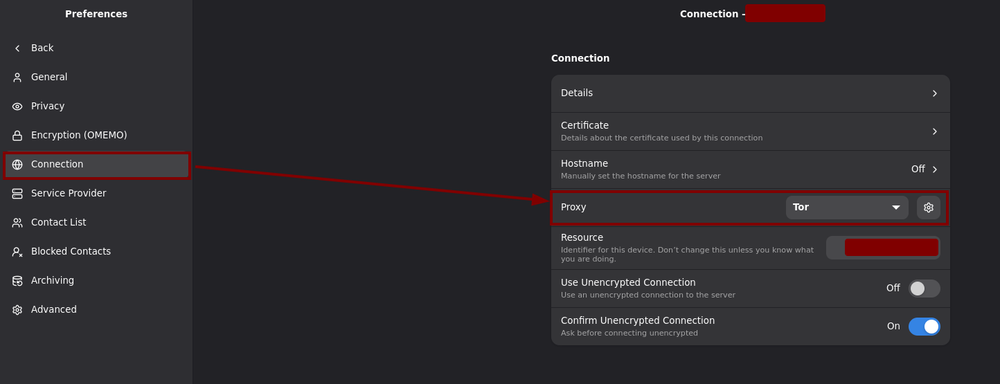 Selecione o TOR como proxy default