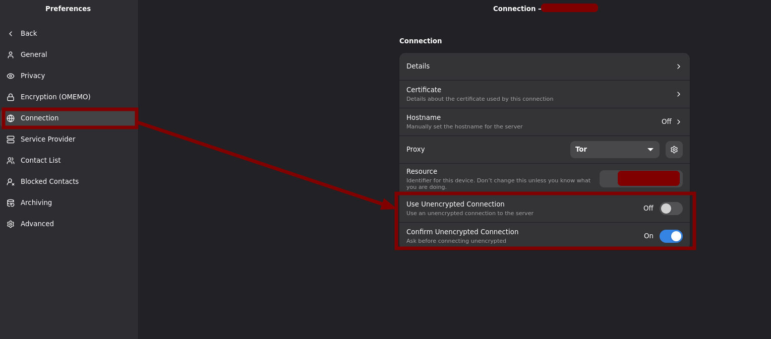 Desabilite a conexΓ£o sem criptografia